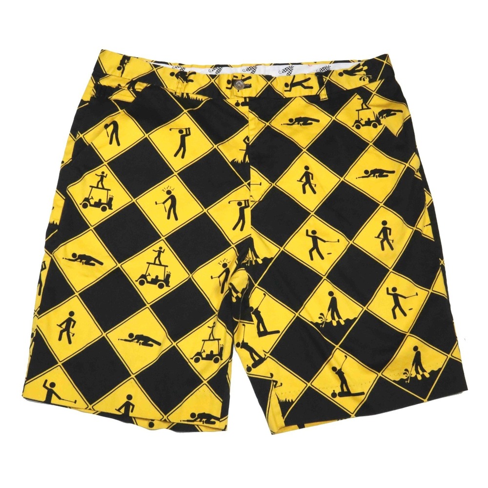 Royal and Awesome Yellow Black Construction Themed Golf Shorts Mens‎ Size 40